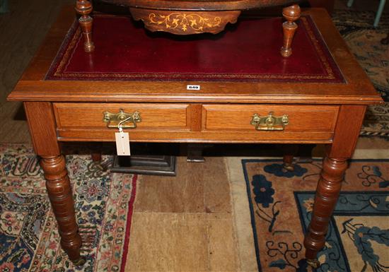 Ladies oak writing desk inset gilt-tooled burgundy leather skiver